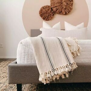 Cream and Black Striped Throw Blanket